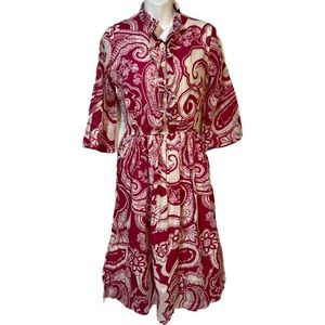 Backwoods Woven Cotton Paisley Floral Midi Boho Dress Size Medium